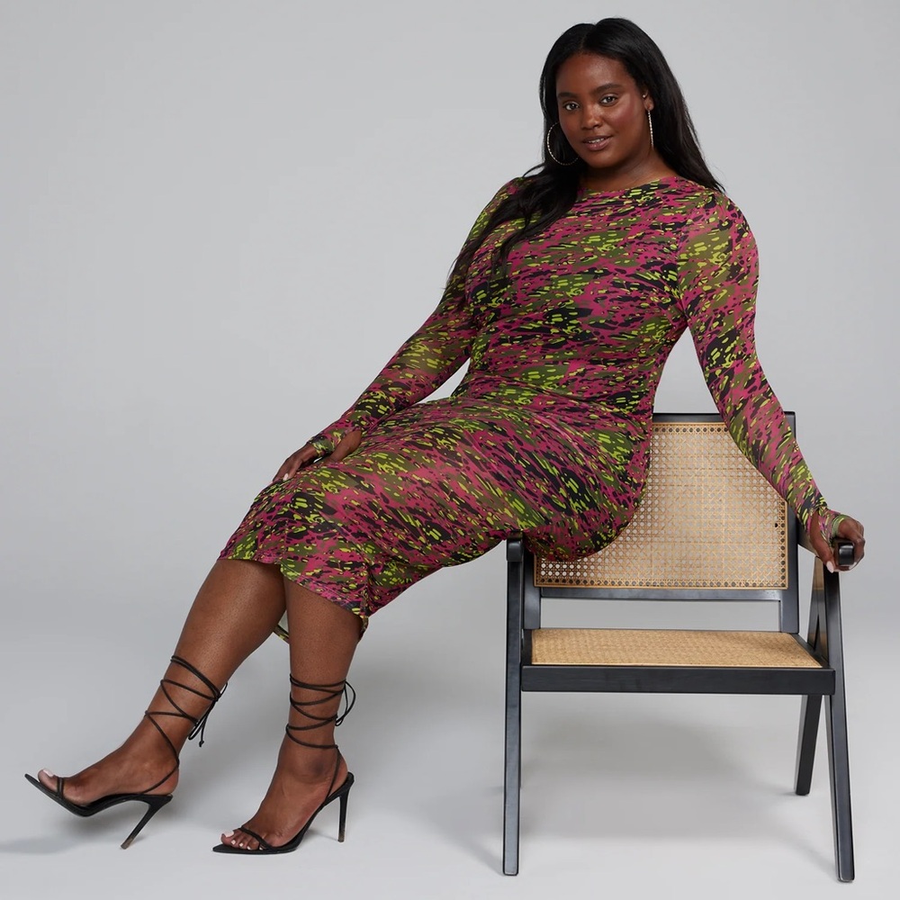 Vibrant Mesh Camo Print Bodycon Dress Plus Size 2X NWT